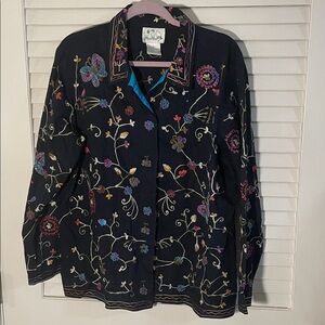 The Quaker Factory Vtg Beaded Embroidered Floral Multicolor Black Blazer